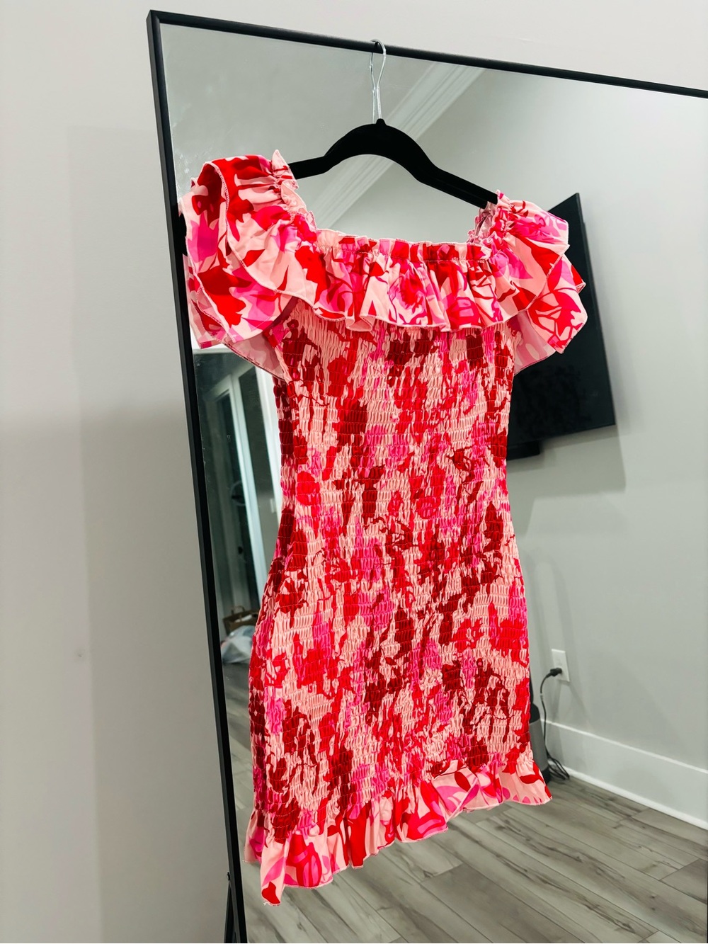 Pink & Red Floral Ruffle Mini Dress - Picture 3 of 3
